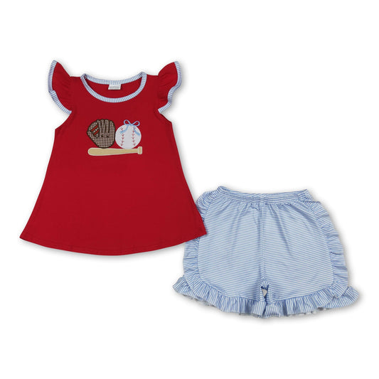 Baseball bow top stripe shorts girls summer outfit