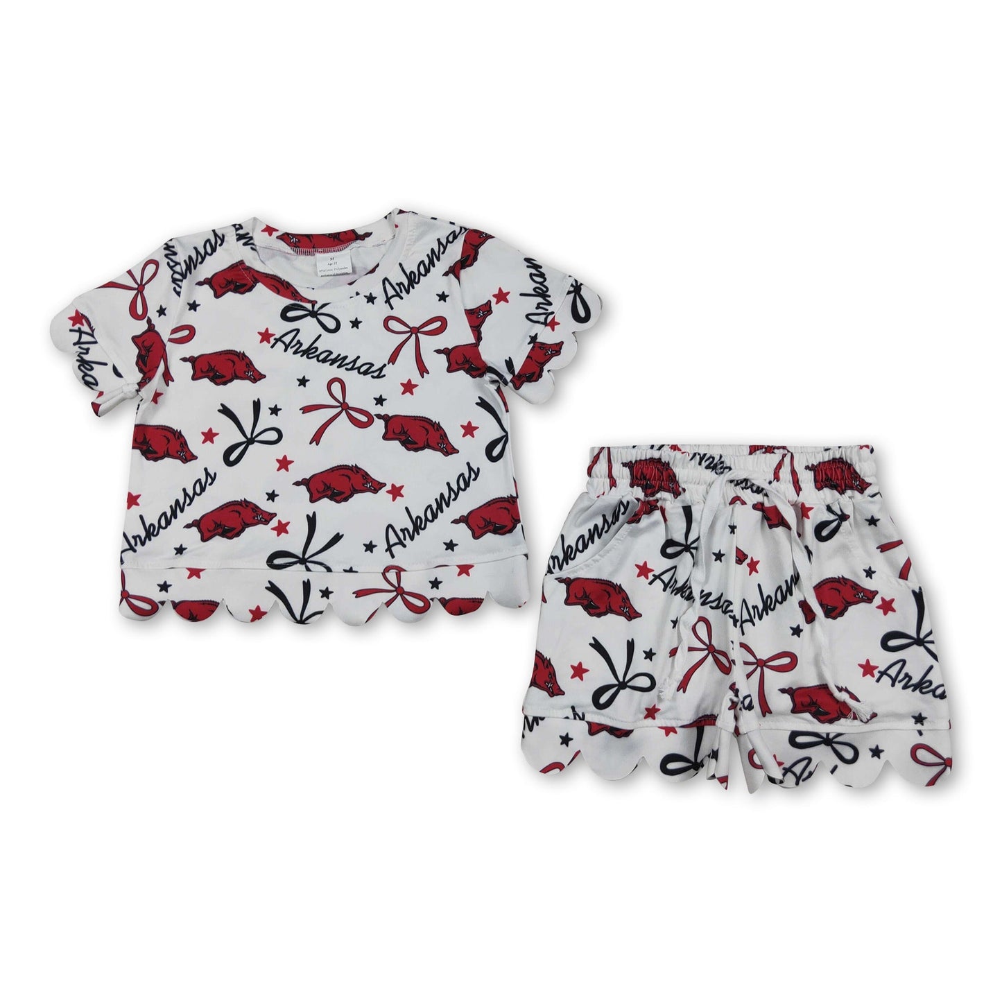 Short sleeves hogs bow scallop girls team outfits