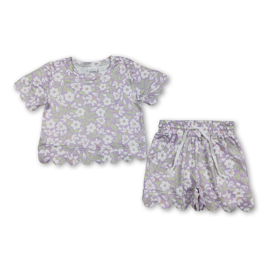 Lavender White Floral Scallop Girls Summer Dress