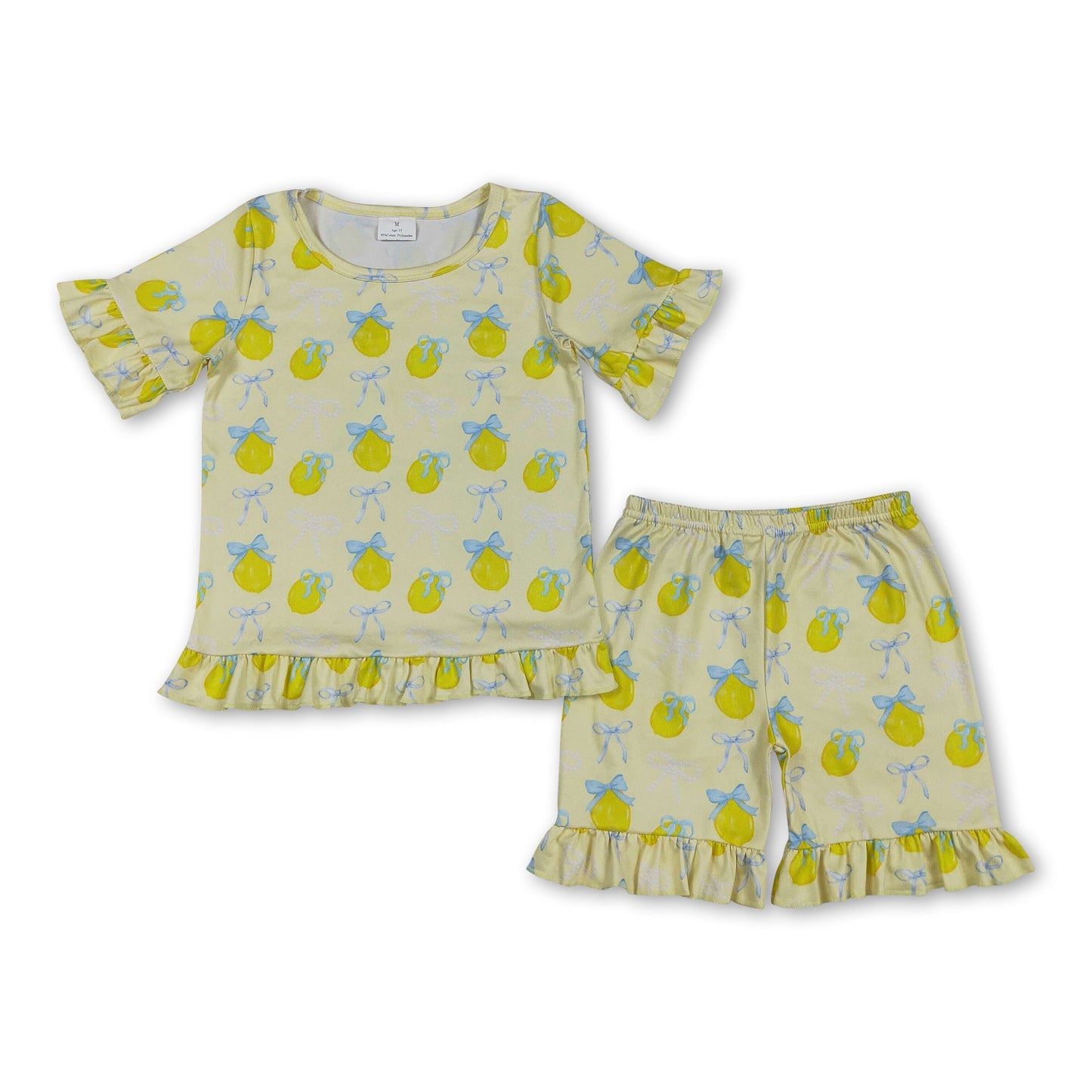 Short sleeves lemon bow ruffle top shorts girls outfits