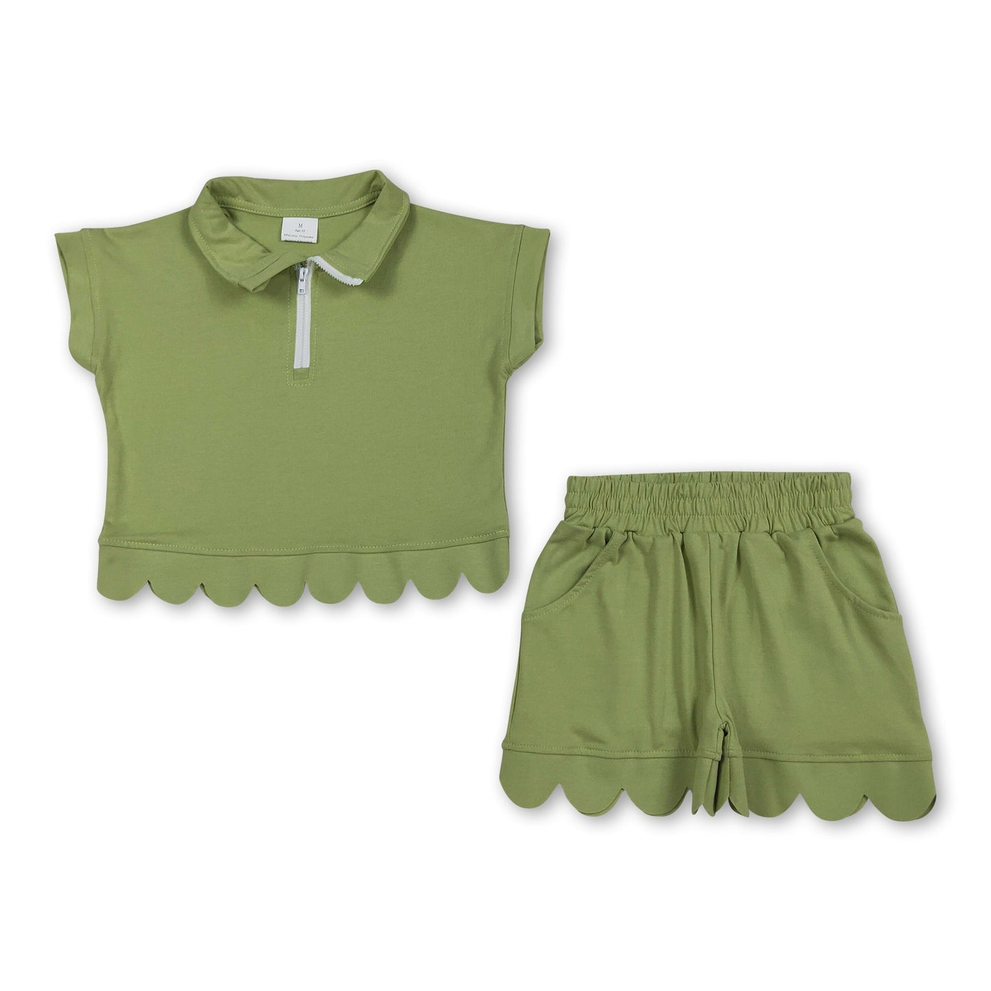 Green scallop pullover shorts girls summer outfits