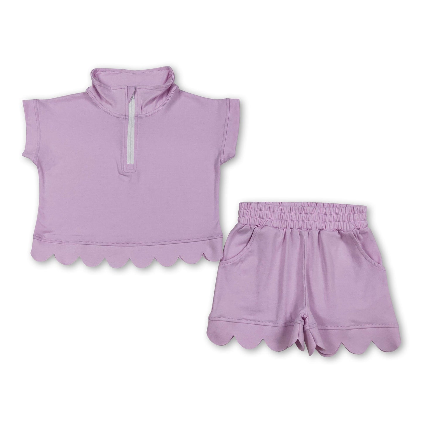 Short sleeves scallop pullover shorts girls outfits