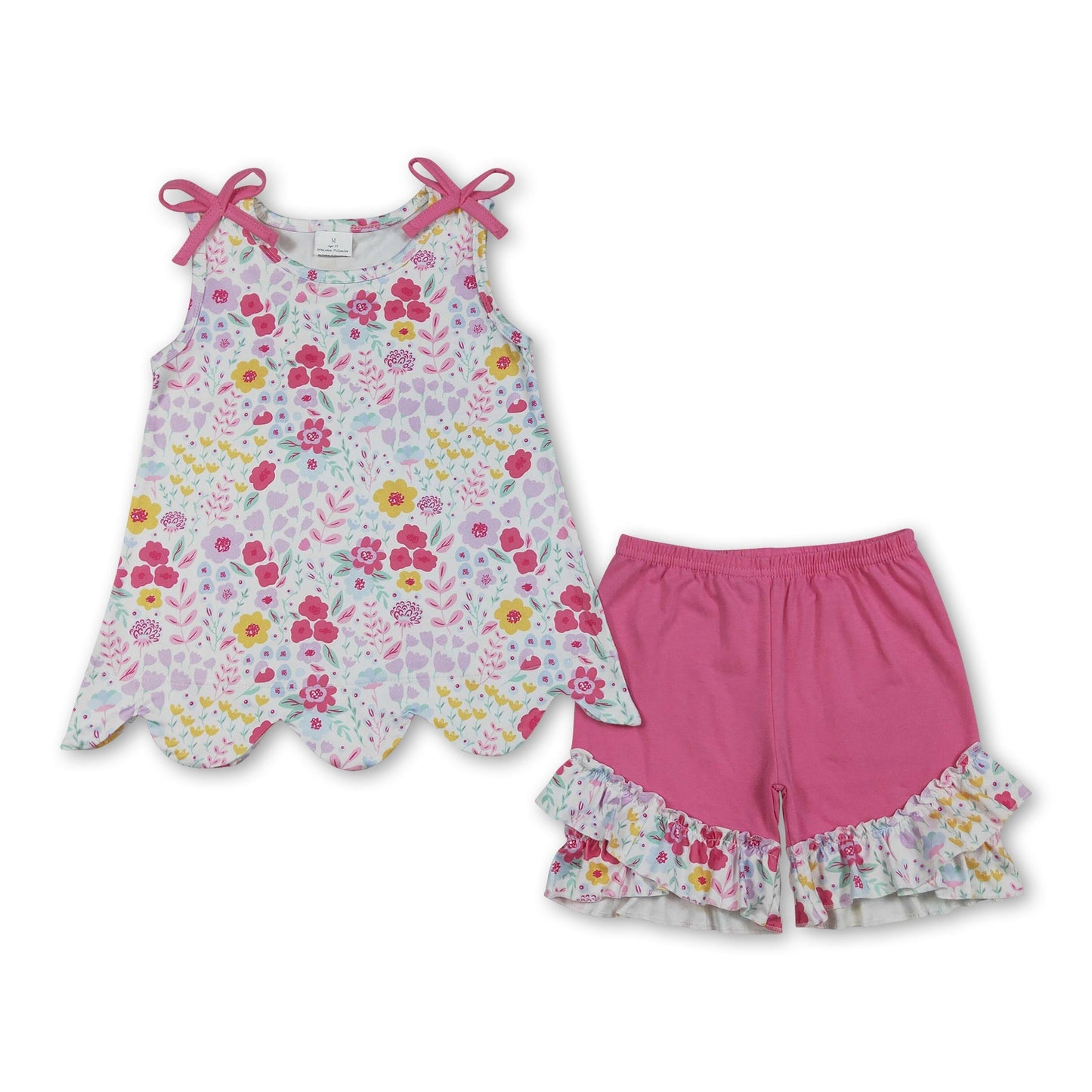 Sleeveless floral scallop top hot pink shorts girls outfits
