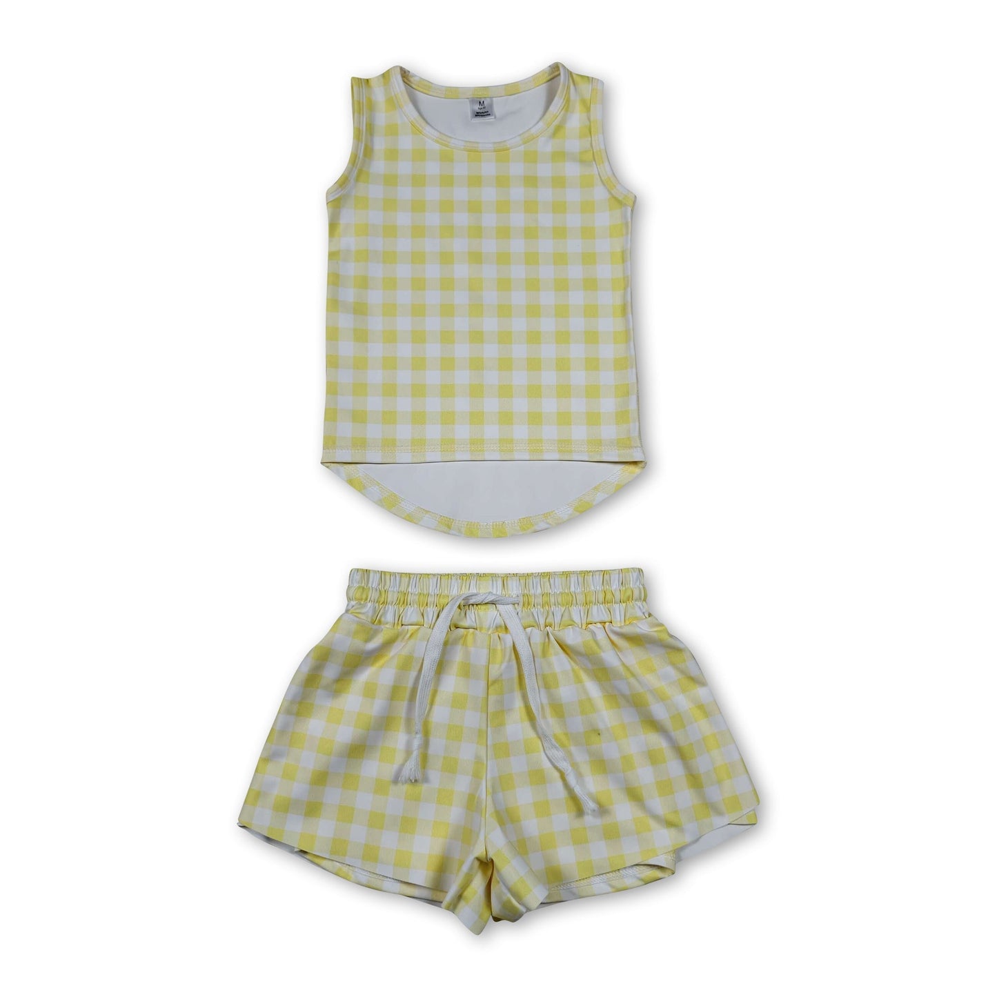 Sleeveless yellow plaid top shorts girls active wear set