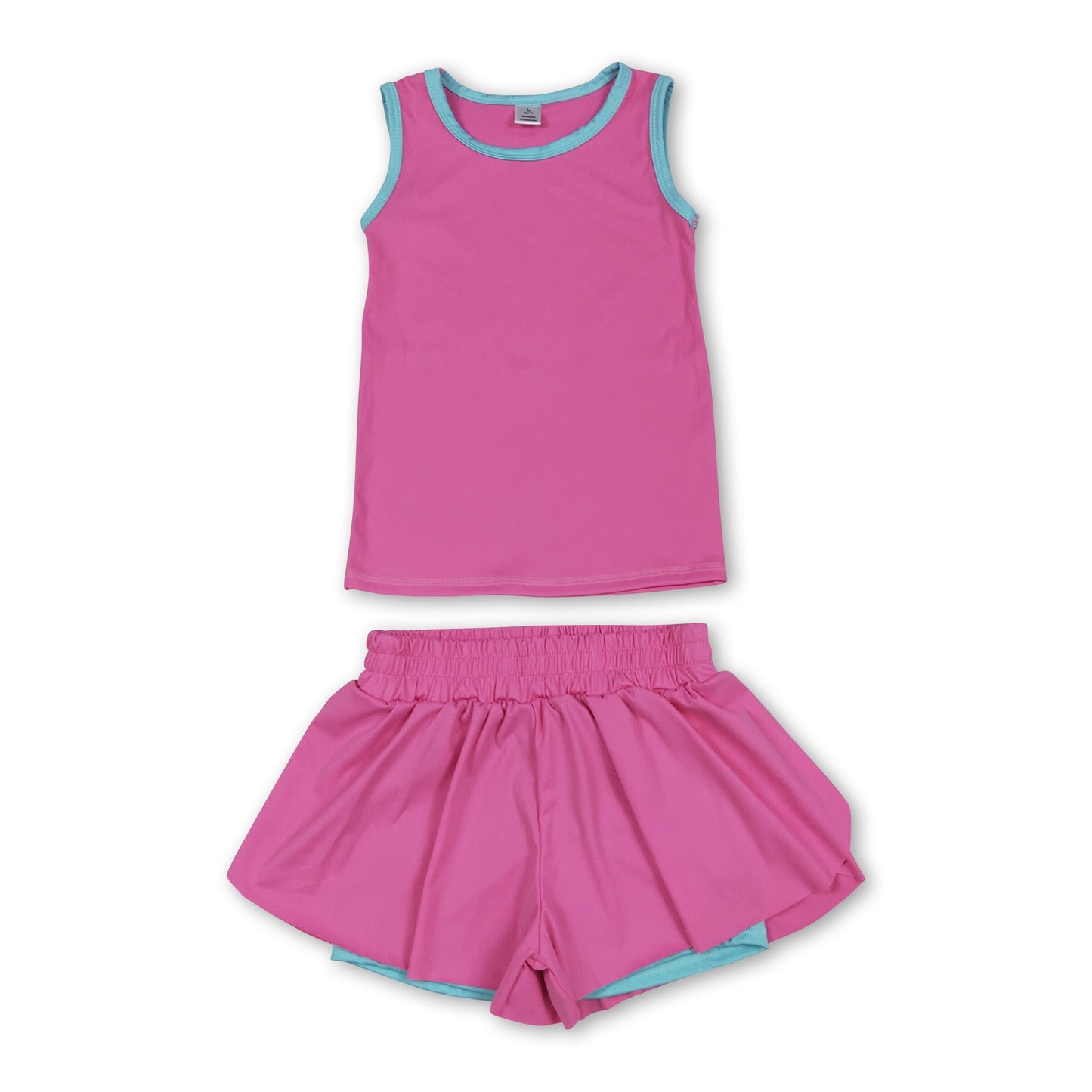 Sleeveless hot pink top shorts girls active wear set