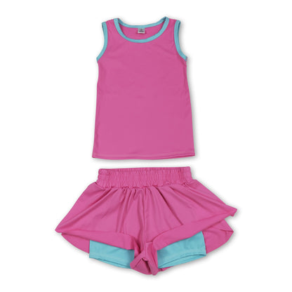 Sleeveless hot pink top shorts girls active wear set