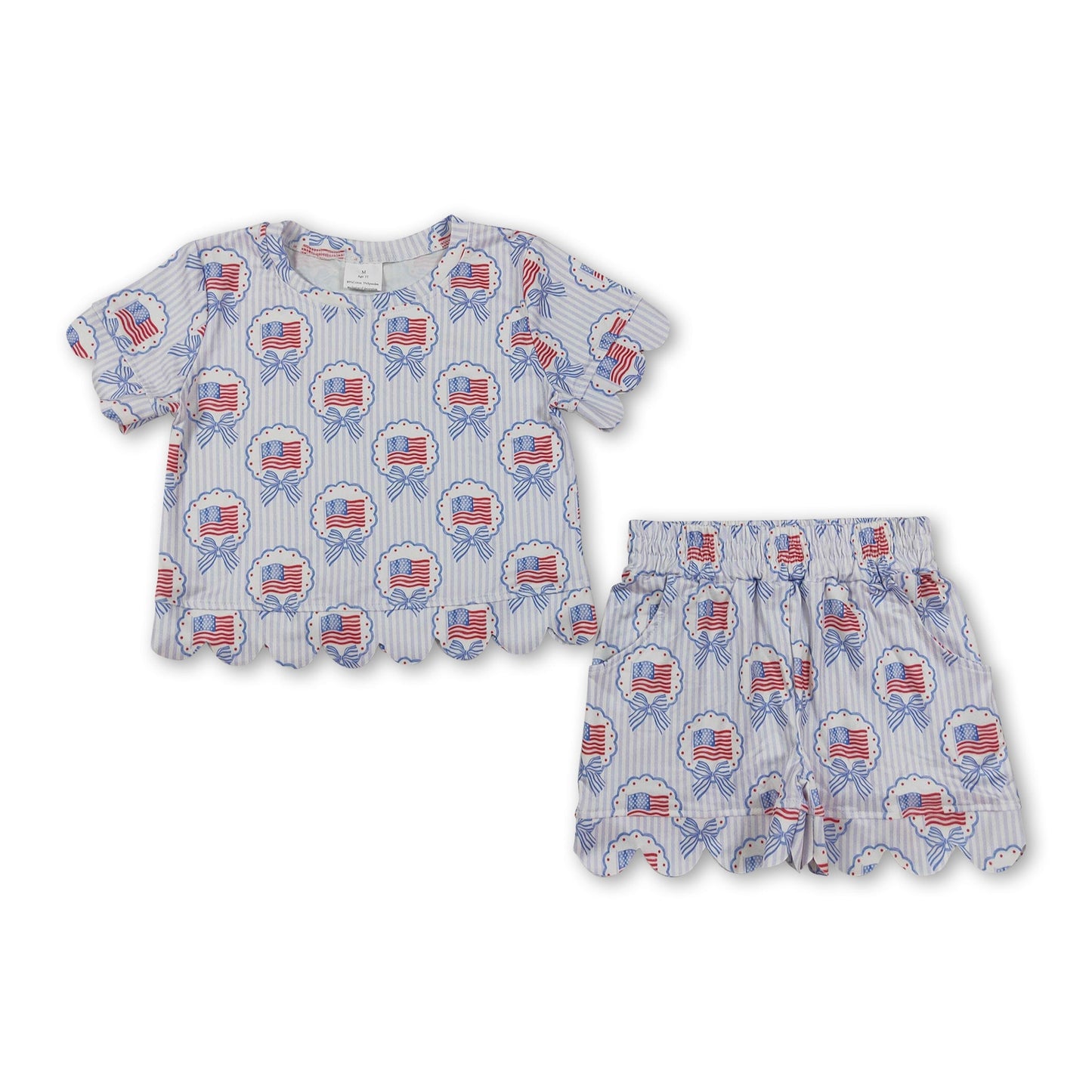 Stripe flag bow scallop kids girls 4th of july outfits
