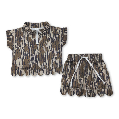 Short sleeves camo scallop pullover shorts girls outfits