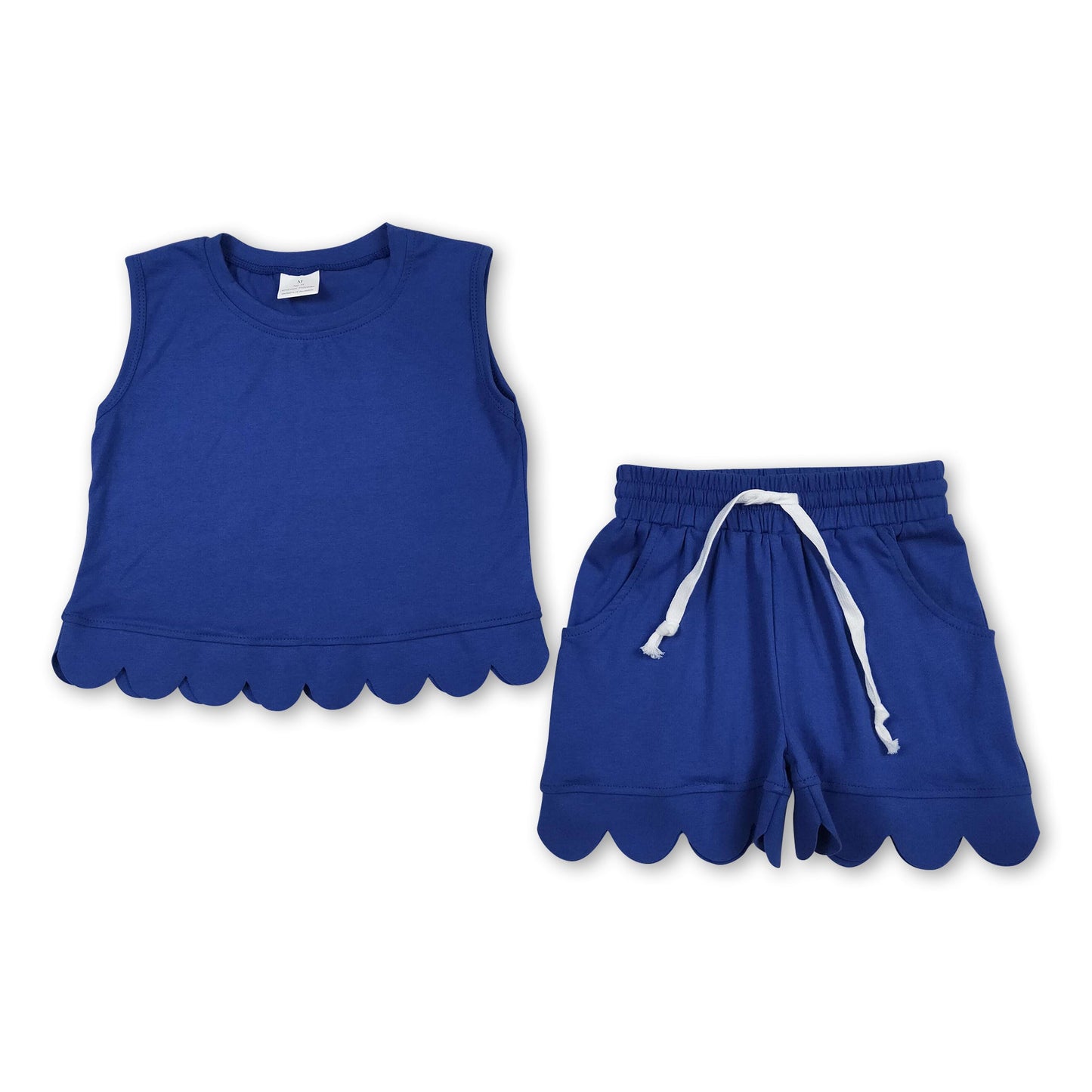 Sleeveless blue scallop top shorts kids girls team outfits