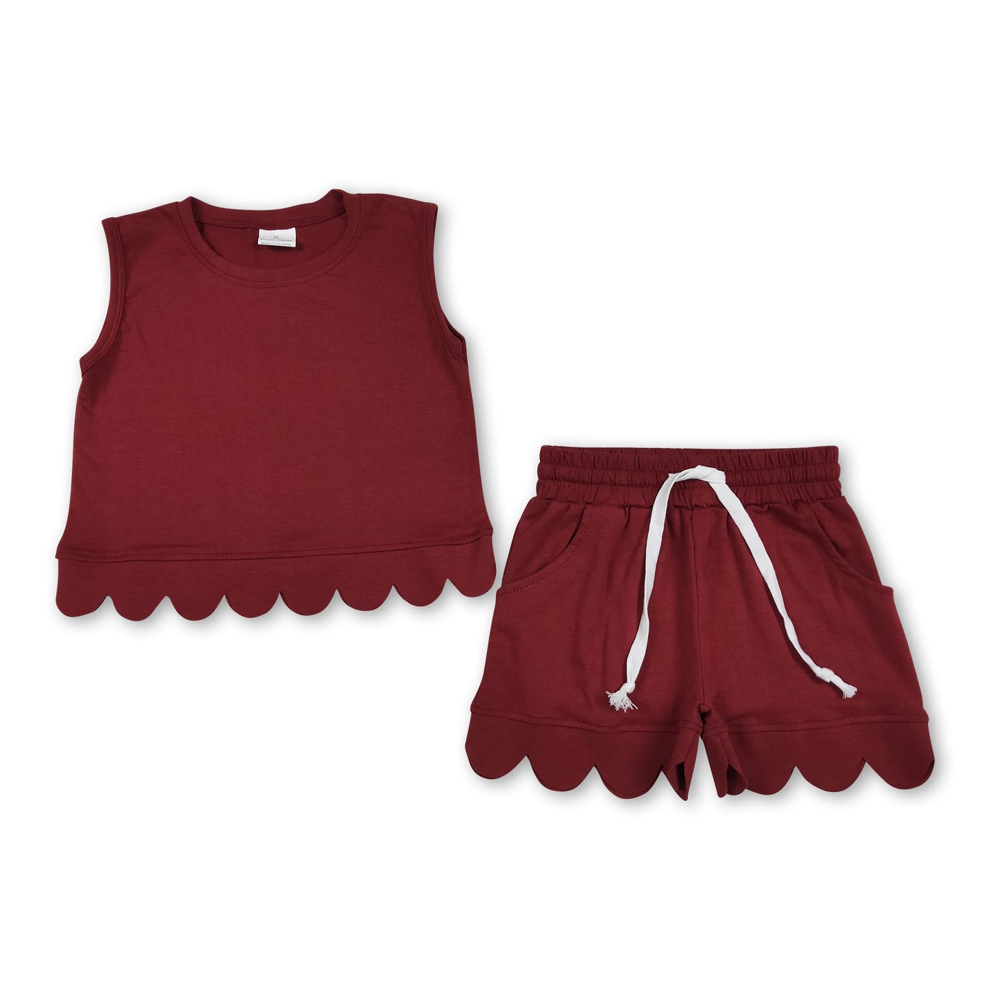 Sleeveless maroon scallop top shorts kids girls team outfits