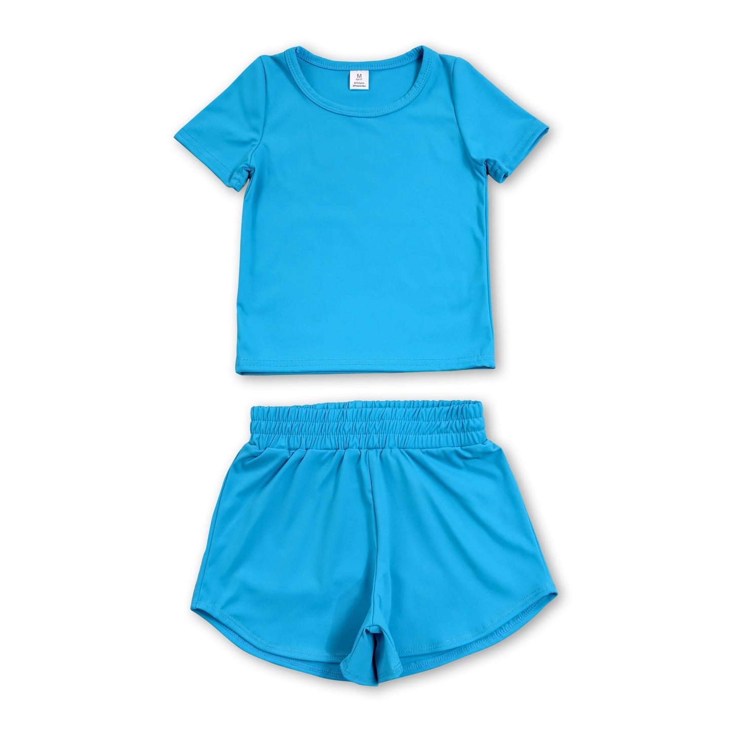 Short sleeves blue top shorts kids girls yoga active set