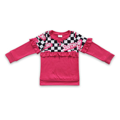Hot pink plaid party girls ruffle shirt