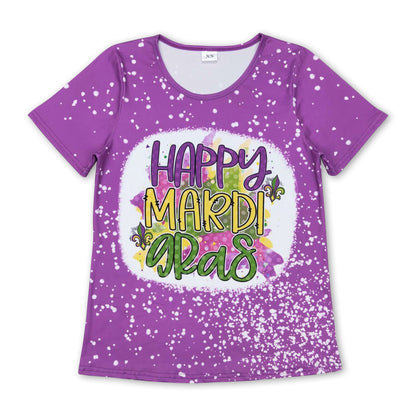 Short sleeves purple happy mardi gras adult women shirt