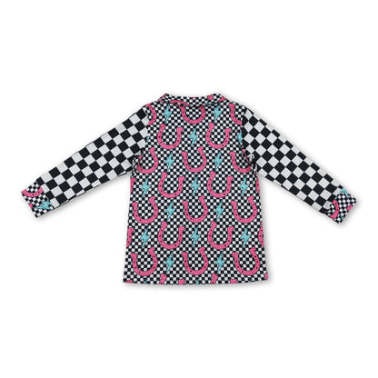 Black plaid thunder western kids button down shirt