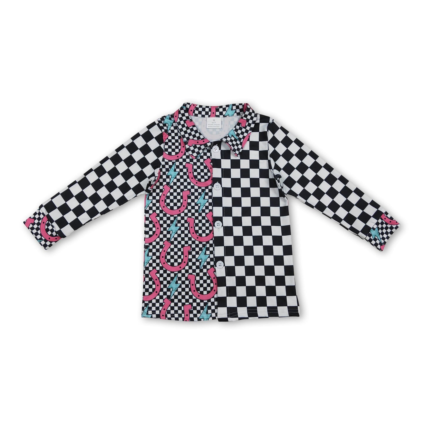 Black plaid thunder western kids button down shirt
