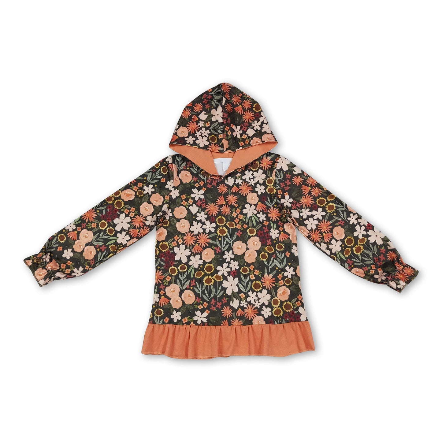 Long sleeves ruffle floral girls fall hoodie