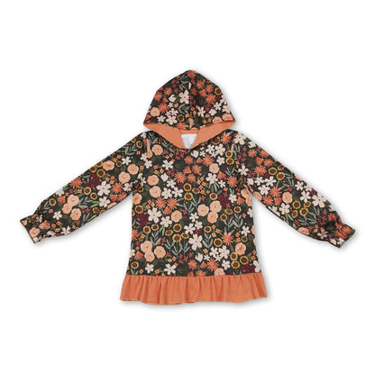 Long sleeves ruffle floral girls fall hoodie