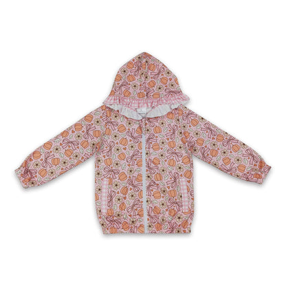 Floral pumpkin bow  ruffle girls fall hooded jacket
