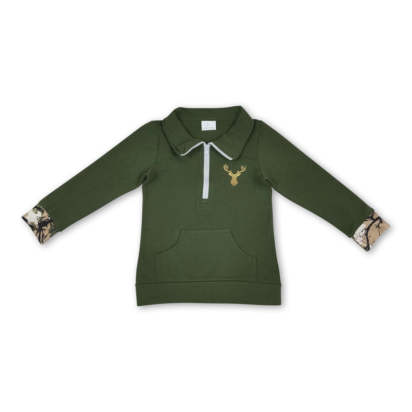 Long sleeves deer embroidery baby kids pullover