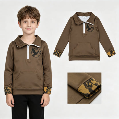 Camo long sleeves duck kids pocket zipper pullover