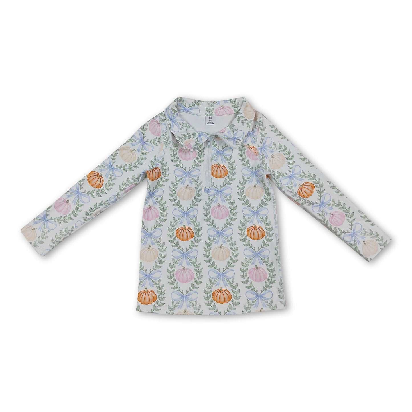 Long sleeves pumpkin bow kids girls activewear top