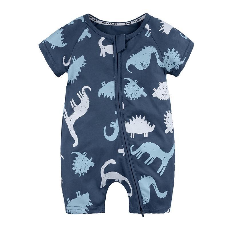 Printed Short-Sleeve Cotton Baby Jumpsuit