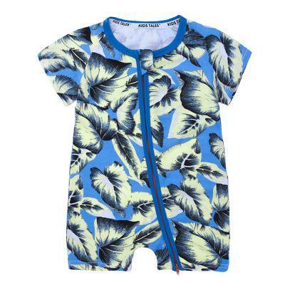 Printed Short-Sleeve Cotton Baby Jumpsuit
