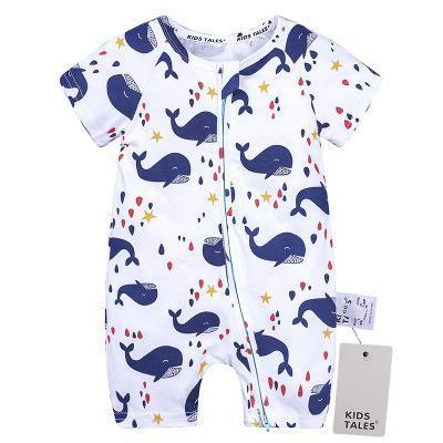 Printed Short-Sleeve Cotton Baby Jumpsuit