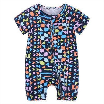 Printed Short-Sleeve Cotton Baby Jumpsuit