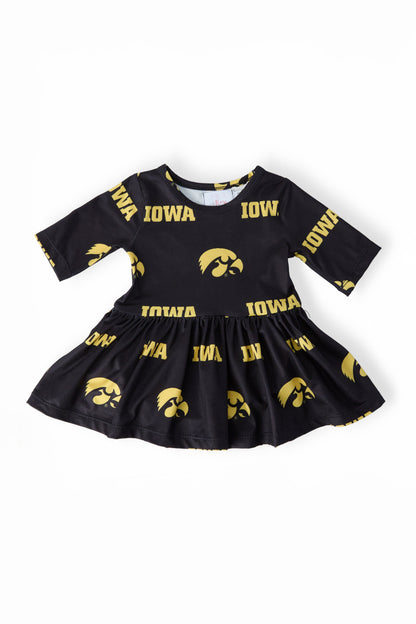 Iowa Black Tigerhawk 3/4 Sleeve Twirl Bodysuit