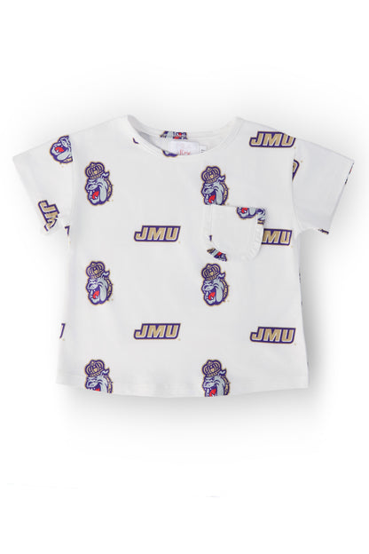 JMU White Duke Dog Ruffle Pocket Tee