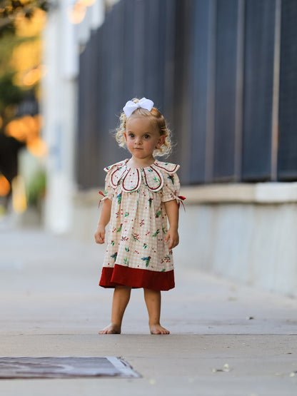Fall Gingham Girls Dress Ruffle Collar Bow