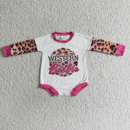 Hot pink leopard long sleeve party baby western romper