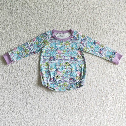 Monster stripe baby girls long sleeve romper