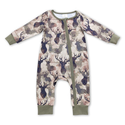 Deer camo long sleeves baby boy zipper romper