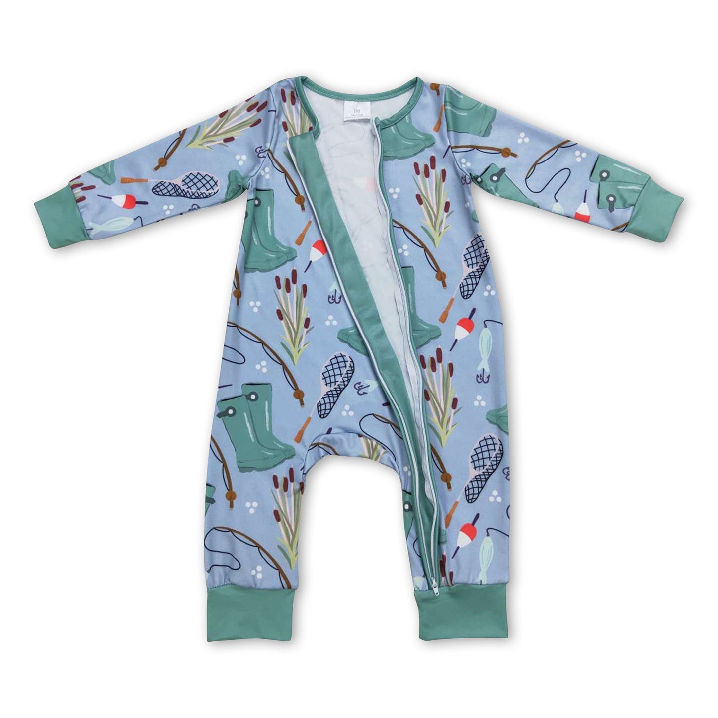Fishing long sleeves baby boy zipper romper