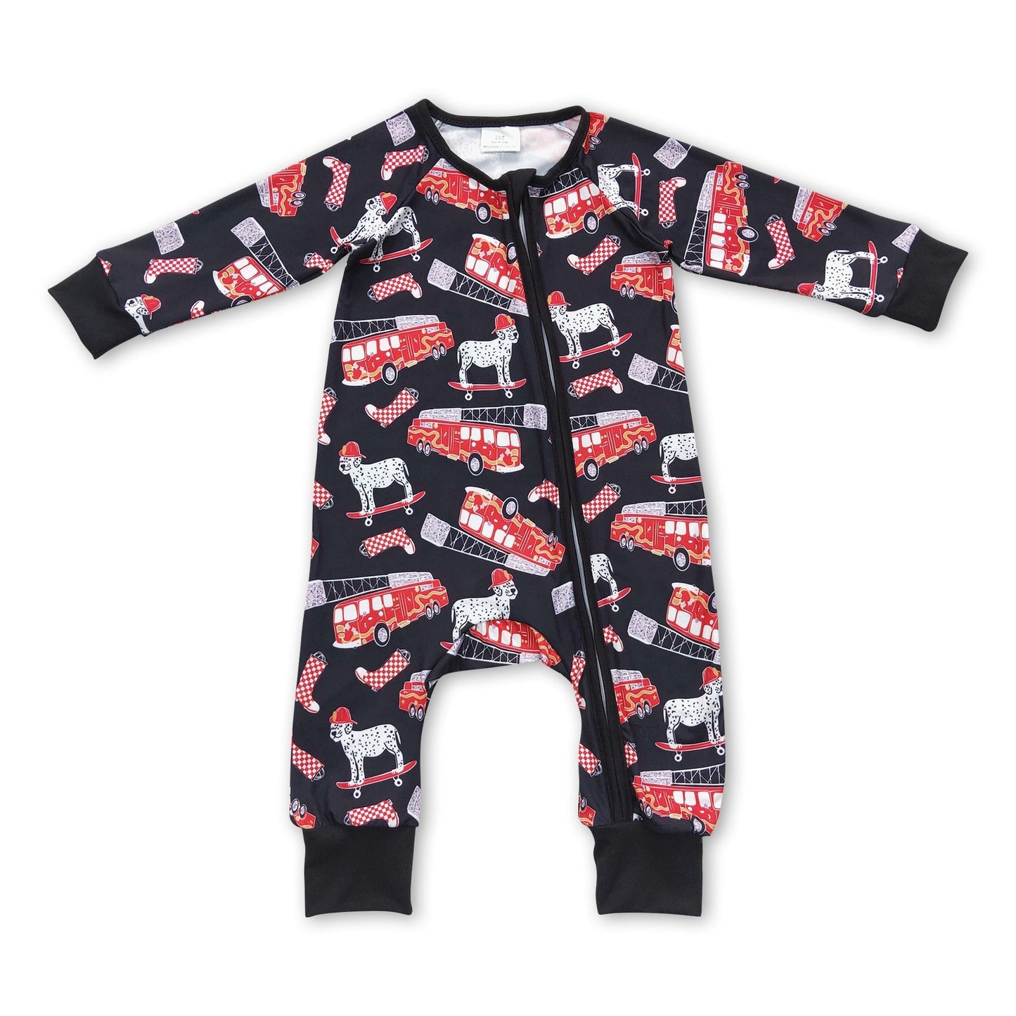 Dog fire truck long sleeves baby boy zipper romper