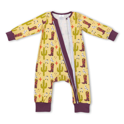 Boots cactus brown baby kids western zipper romper