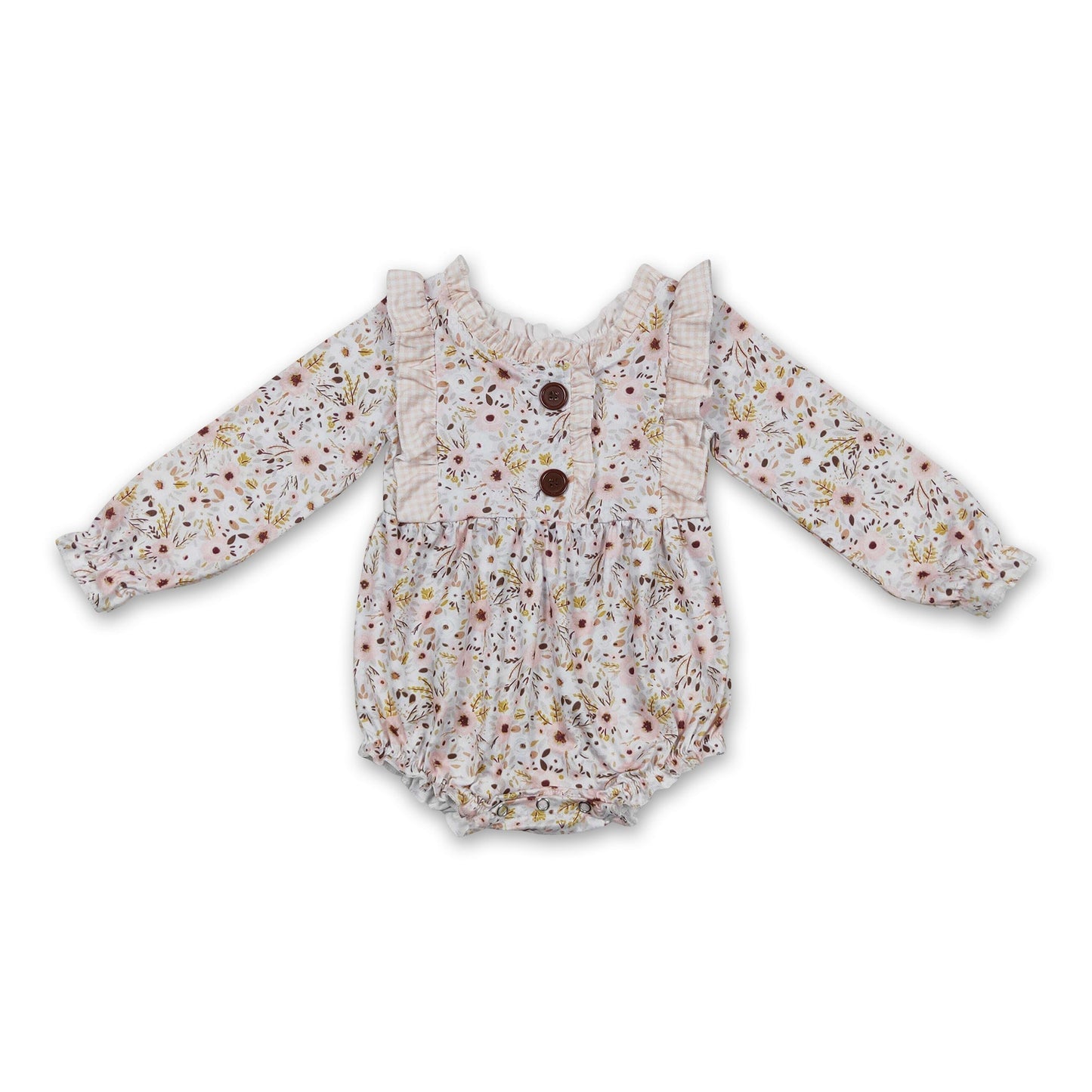 Long sleeves floral ruffle baby girls romper