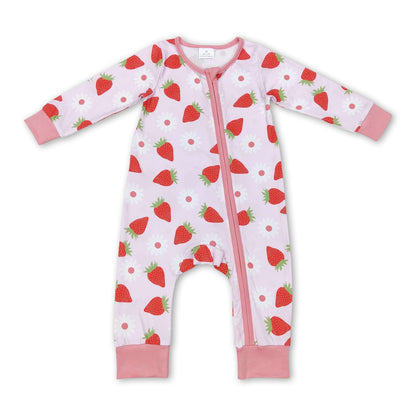 Strawberry floral baby girls spring zipper romper