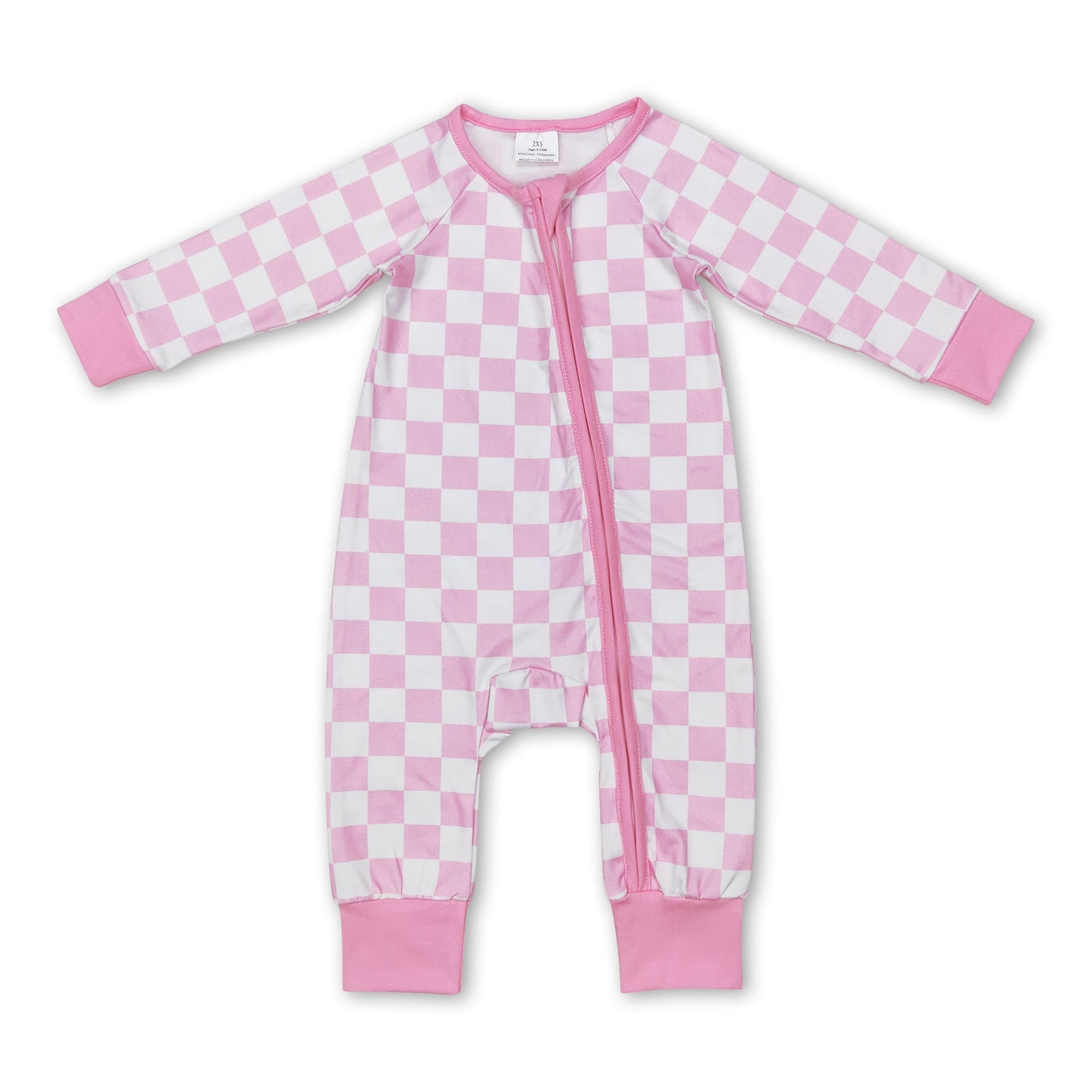 Pink plaid long sleeves baby kids zipper romper