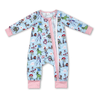 Long sleeves pig bear toy baby girls zipper romper