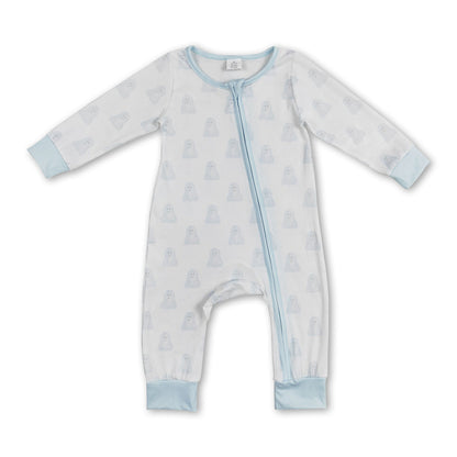 Light blue long sleeves dog baby boys zipper romper