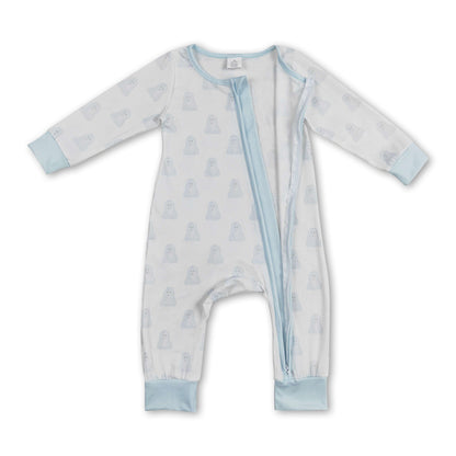 Light blue long sleeves dog baby boys zipper romper