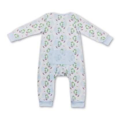 Light blue santa ruffle baby boys zipper Christmas romper