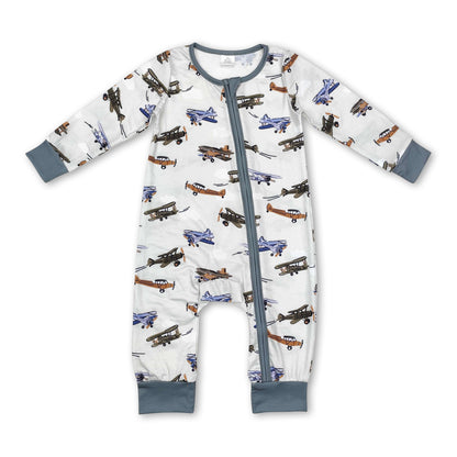 Long sleeves airplane baby boy zipper romper