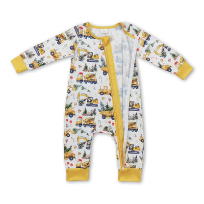 Yellow constructions Christmas tree baby boy zipper romper