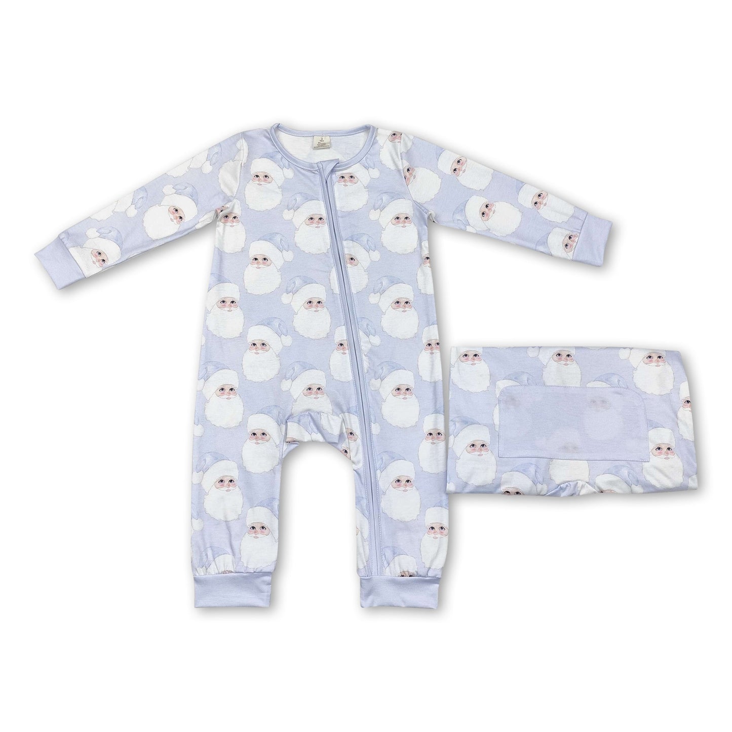 Light blue santa baby boys Christmas zipper romper