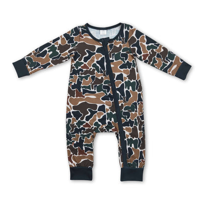 Long sleeves brown camo baby kids zipper romper