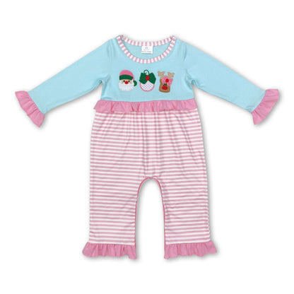 Santa deer long sleeves pink stripe baby Christmas romper